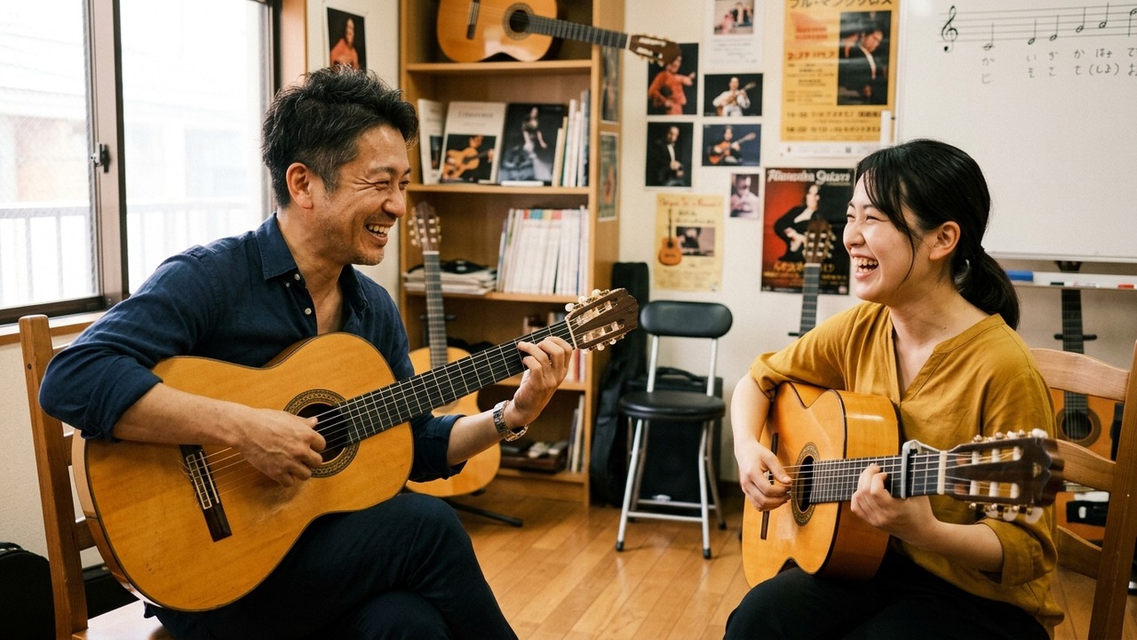 レッスンで笑う池川先生と生徒