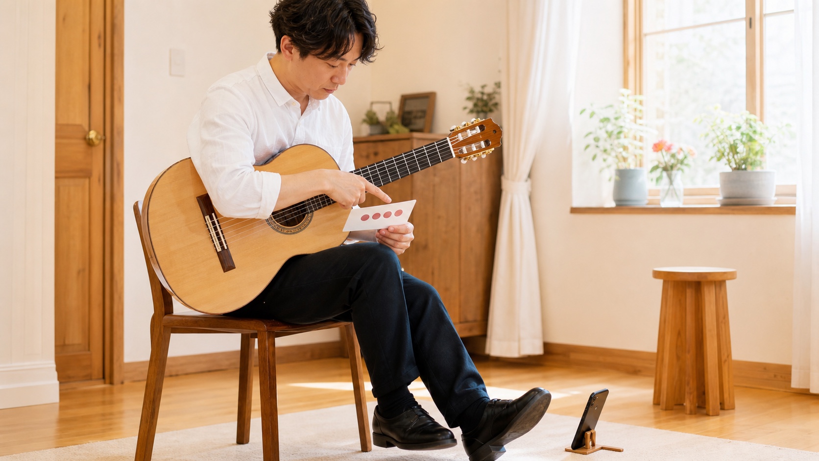 録音を聴きながらコンパスと音量を確認するフラメンコギター練習
