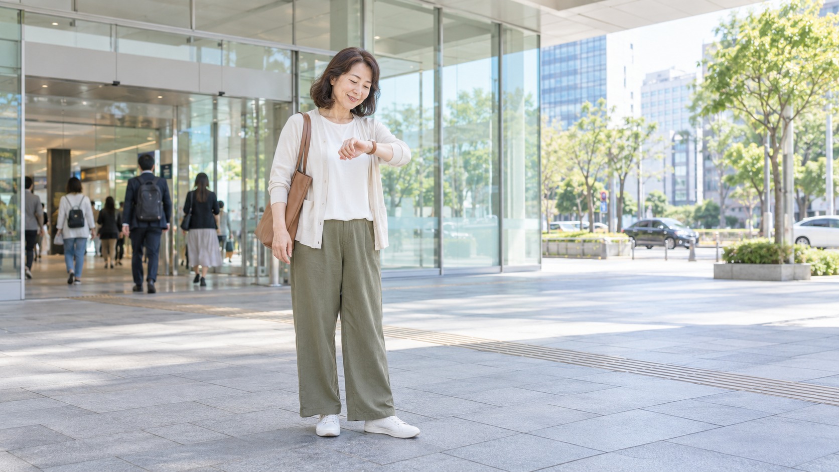 会場へ向かう時刻を確認する女性のイメージ