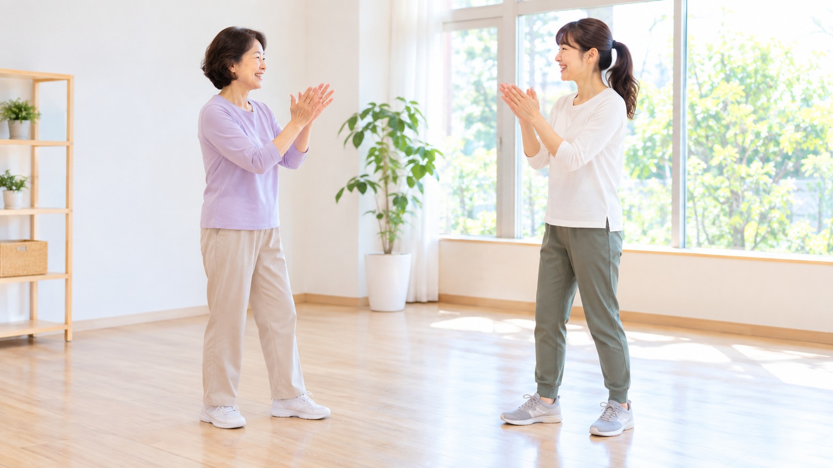 教室で手拍子を体験する初心者と先生のイメージ