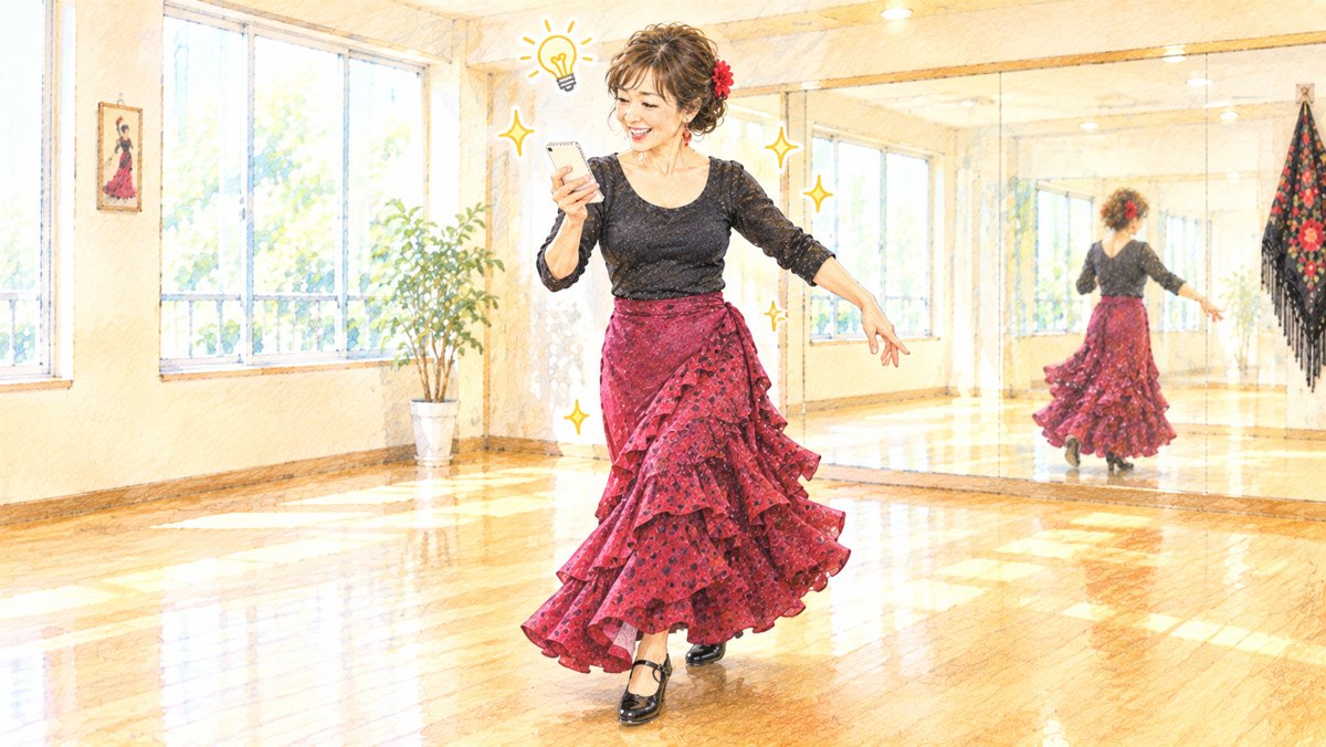 確認できたことをメモで見返し、笑顔で踊り出す女性