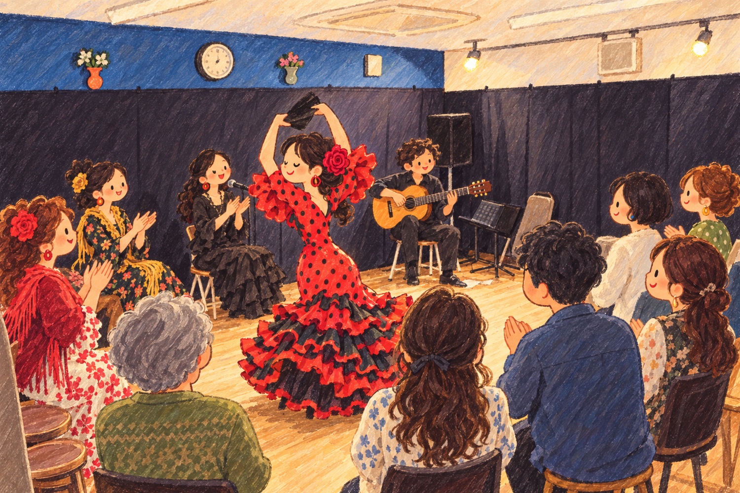 スーパー練習会で踊る参加者と見守る仲間