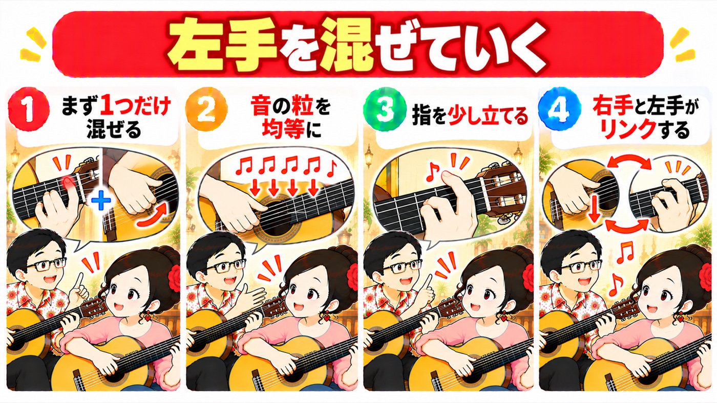 図解：左手を混ぜていく