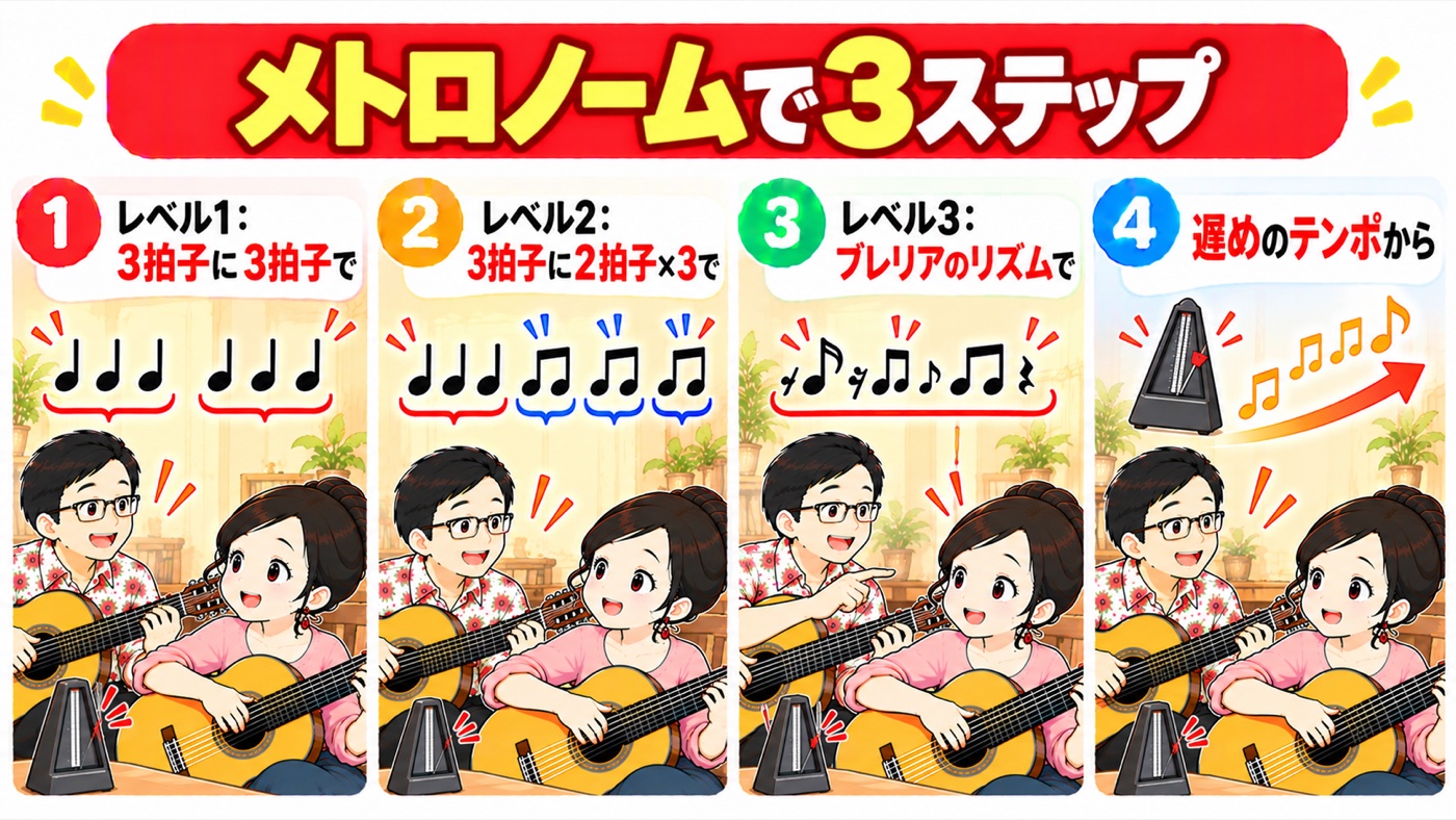 図解：メトロノームで3ステップ