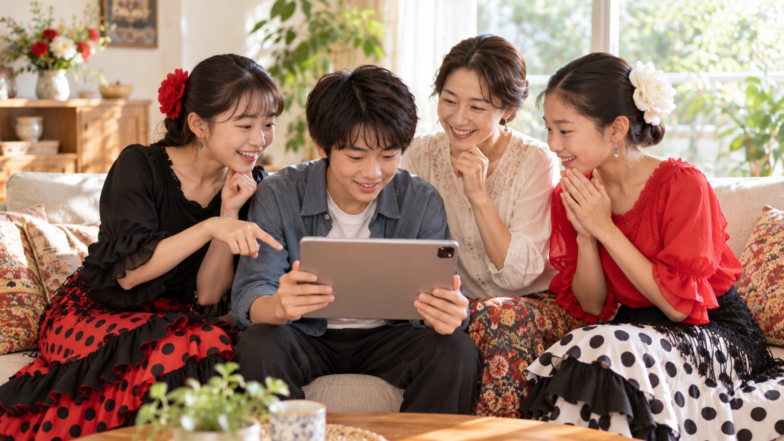 質問動画を家族で観てうなずく様子