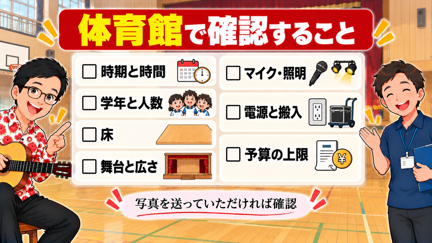 図解：体育館で確認すること