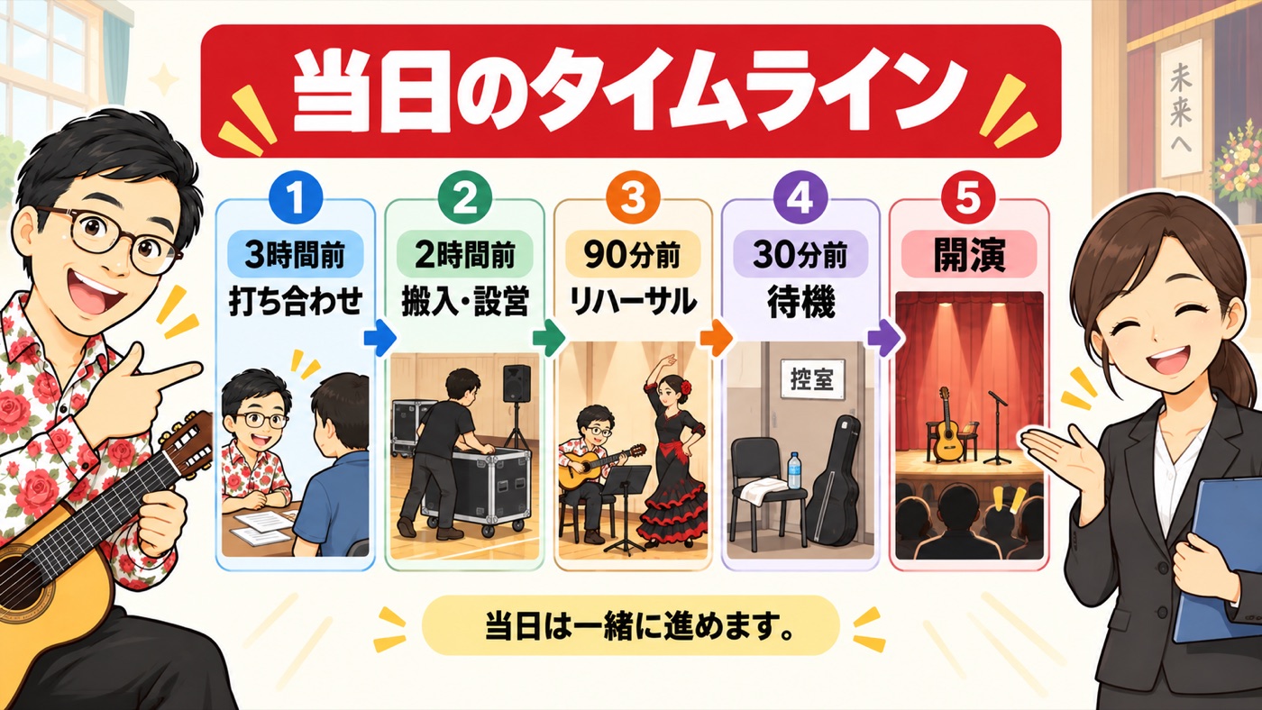 図解:当日のタイムライン(夜の宴会の例)