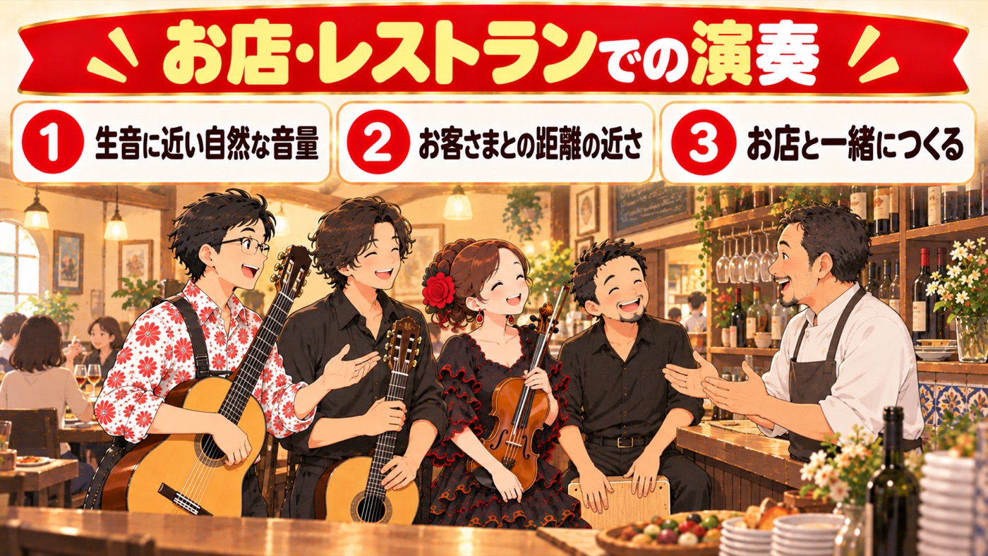 図解：お店・レストランでの演奏