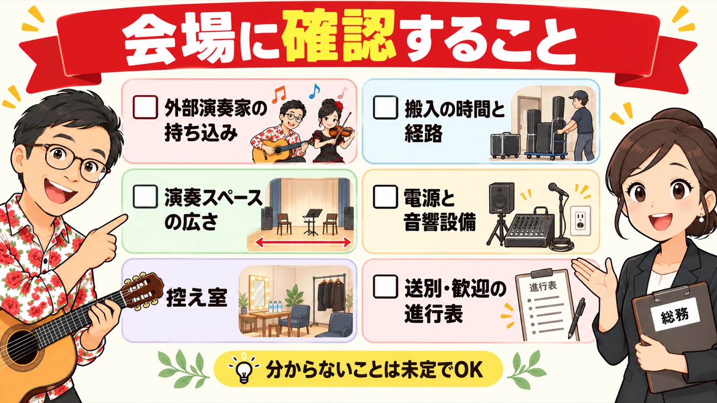 図解:会場に確認すること