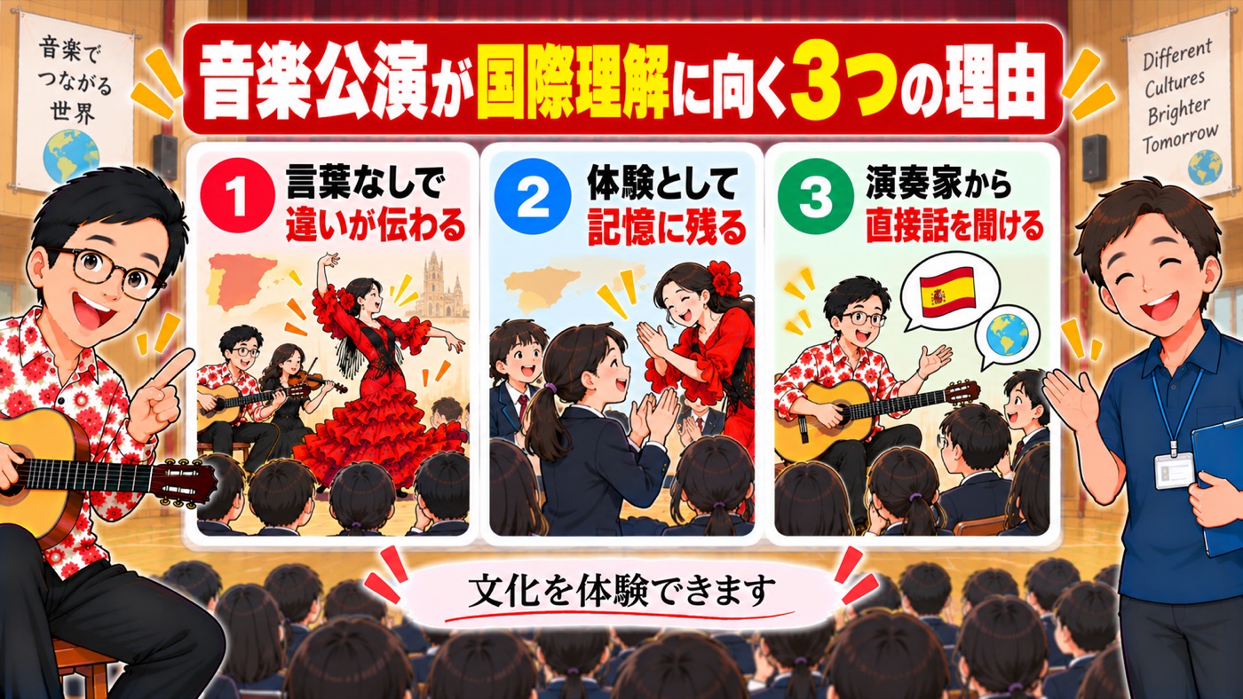 図解:音楽公演が、国際理解に向く3つの理由