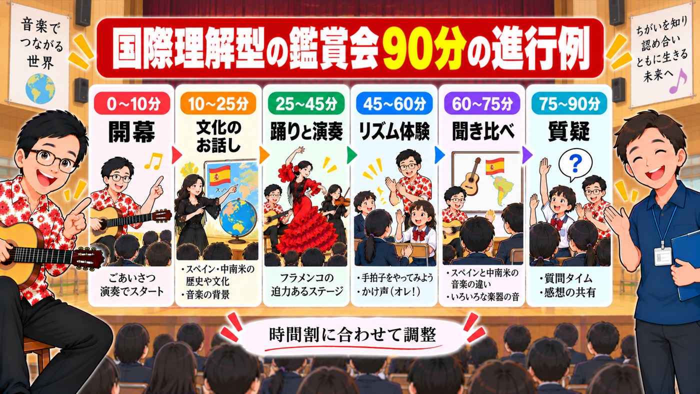 図解:国際理解型の鑑賞会90分の進行例