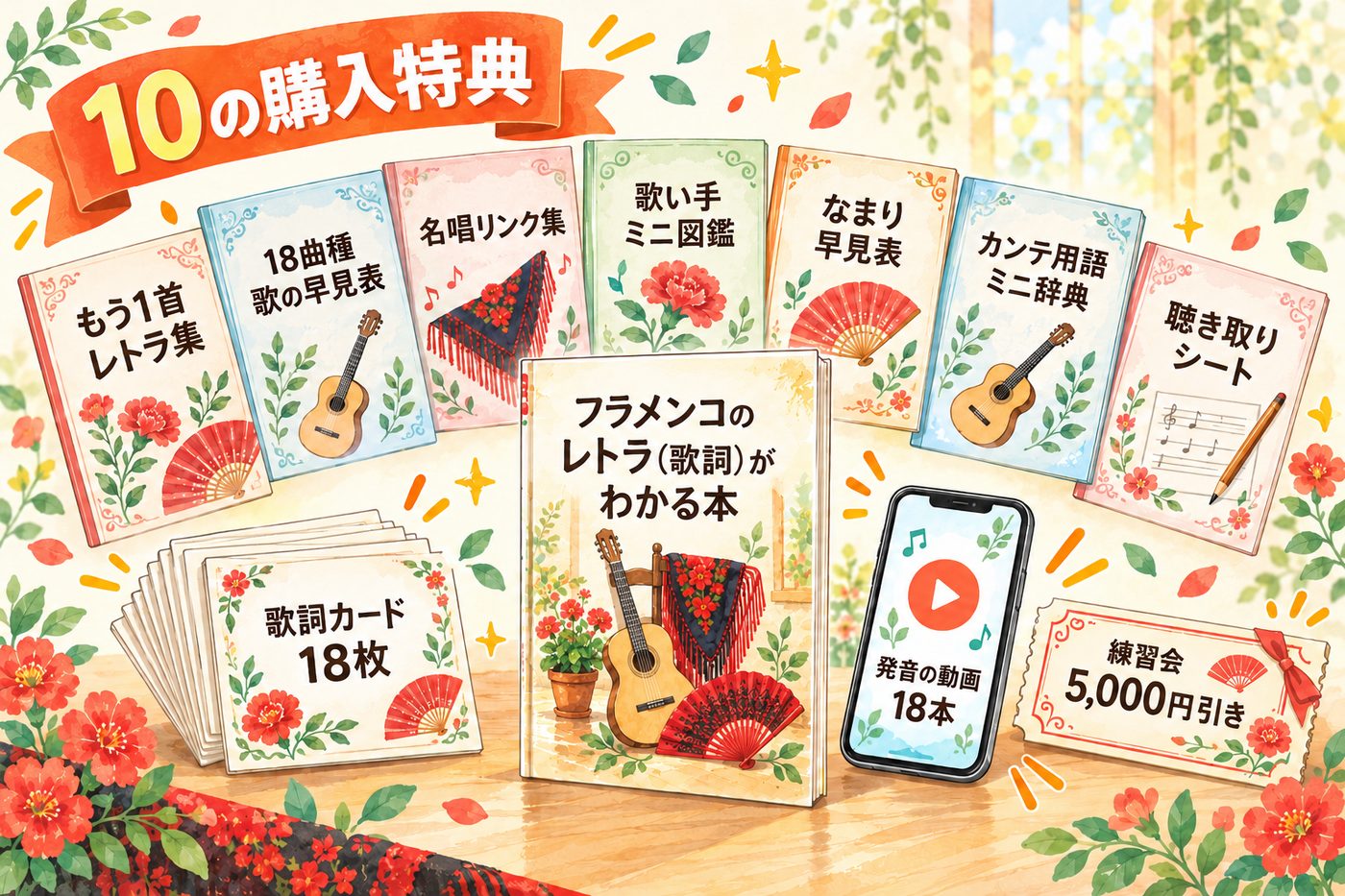 本と10の購入特典が並んだイメージ