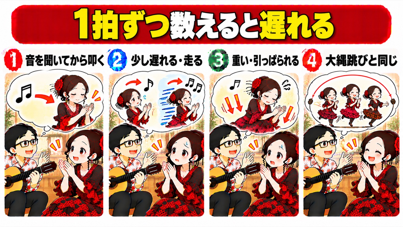 図解：1拍ずつ数えると遅れる
