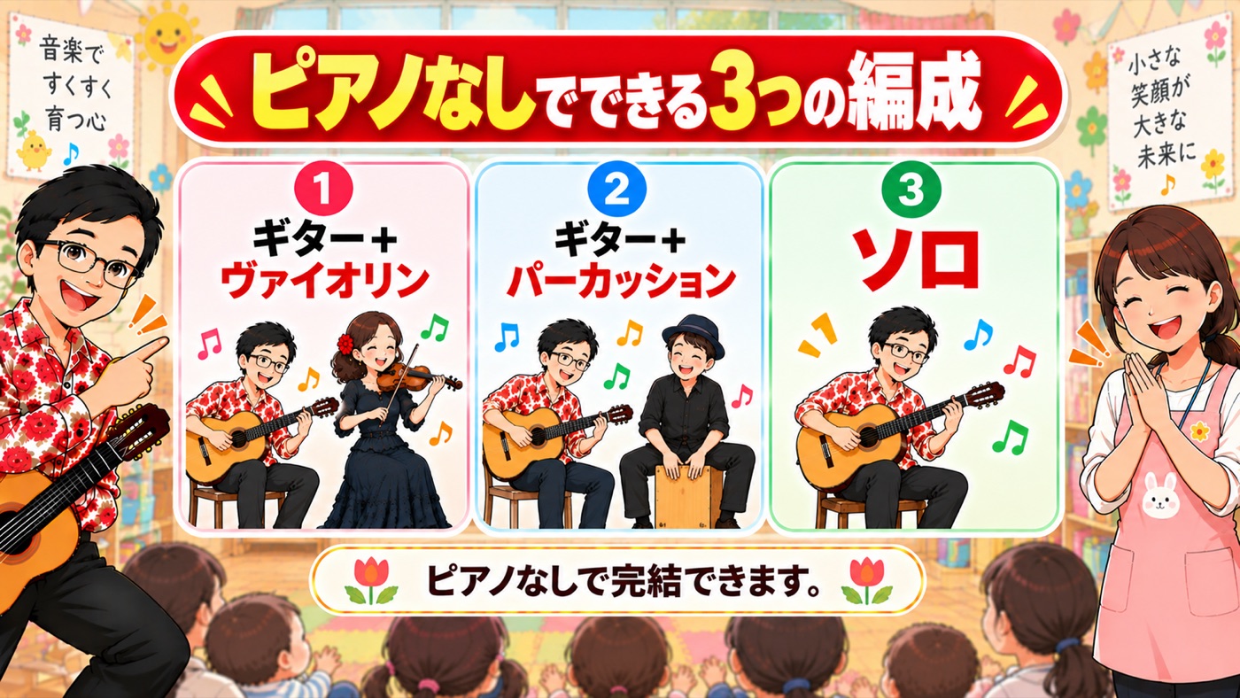 図解:ピアノなしでできる3つの編成