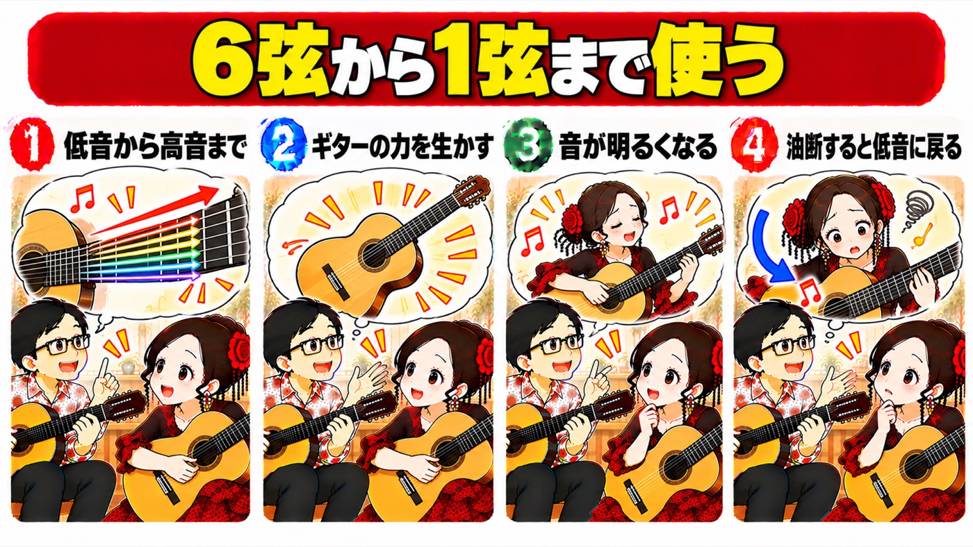 図解：6弦から1弦まで使う
