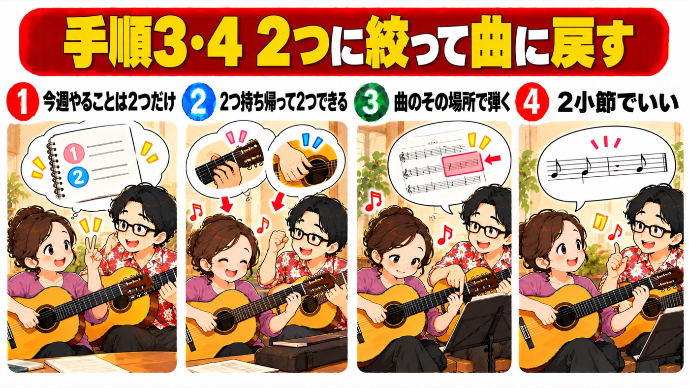 図解：手順3・4　2つに絞って曲に戻す