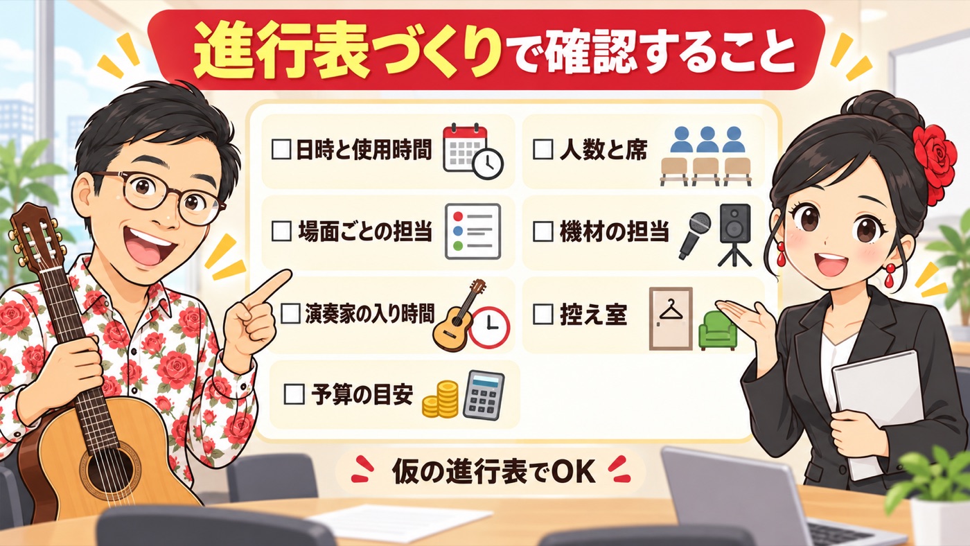 図解：進行表づくりで確認すること
