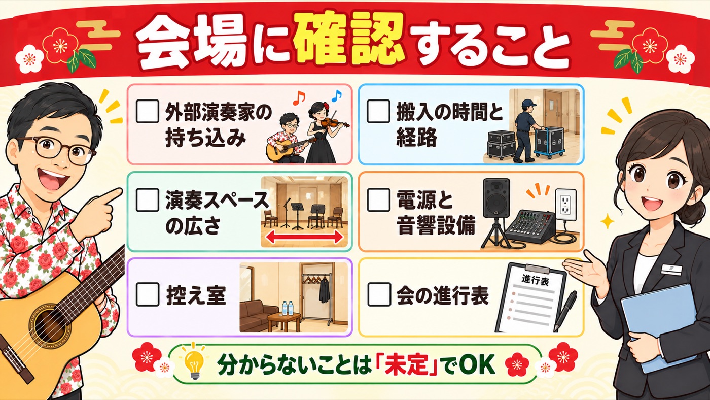 図解:会場に確認すること