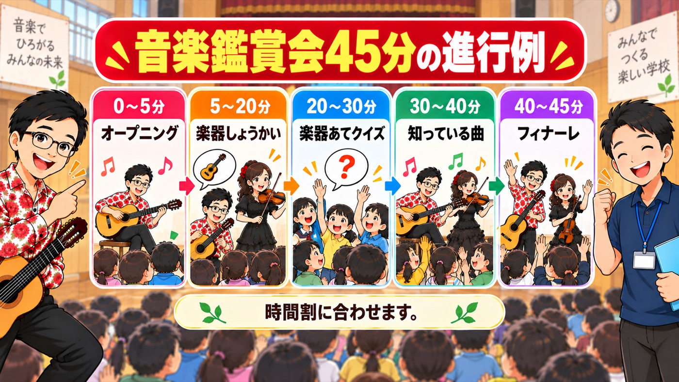 図解：音楽鑑賞会45分の進行例