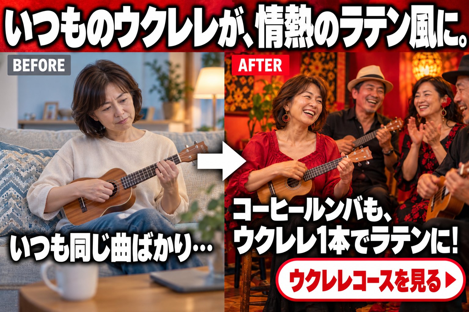 いつものウクレレが、情熱のラテン風に。コーヒールンバも、ウクレレ1本でラテンに