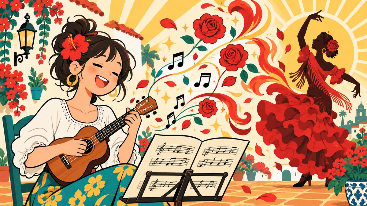 ウクレレをラテン風に弾くイラスト