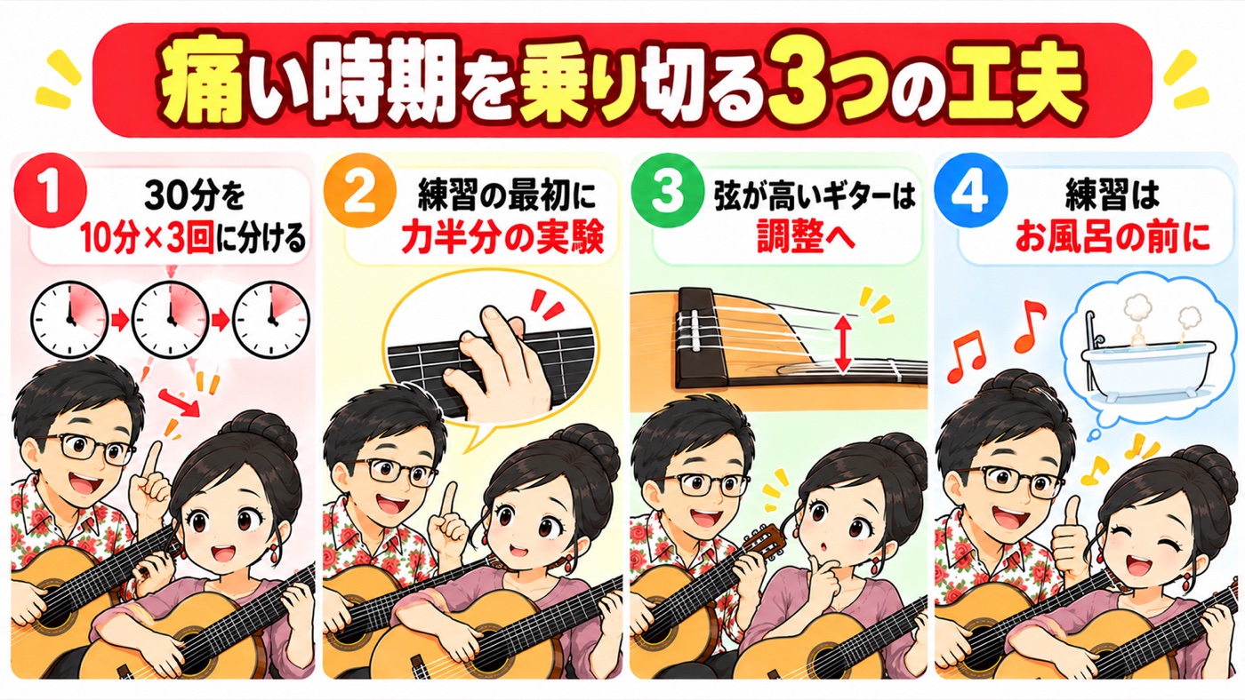 図解：痛い時期を乗り切る3つの工夫